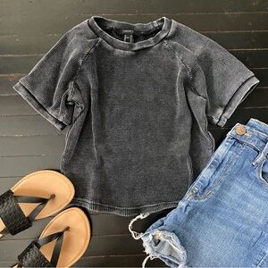 F21 Charcoal Waffle Thermal Cropped Top
